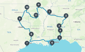 A Map of RV Miles Great Southern Fishing Tour on Roadtrippers.com