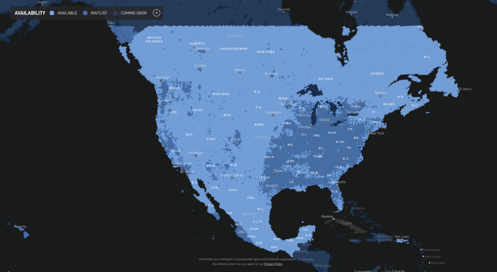 Starlink availability map as of 5.23.22