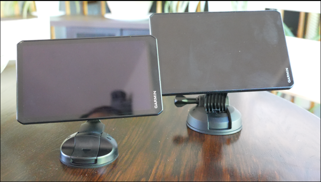 On the left is the Garmin RVCam 795 with a 7" screen and on the right is the RV 890 with an 8 screen.