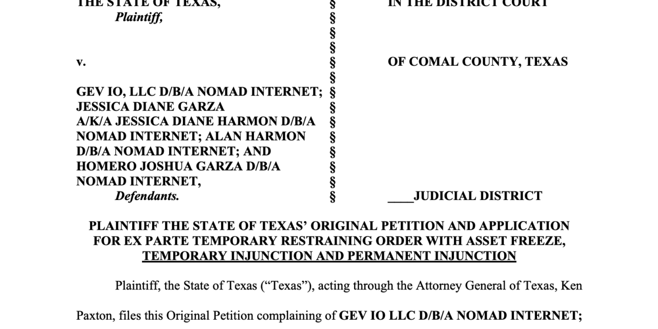 Texas Freezes Assets of Nomad Internet