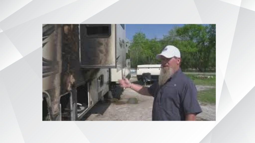 Fire damage after suspected arson at an Arkansas RV consignment lot